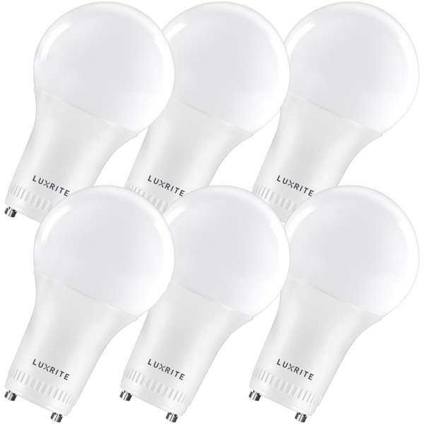 Luxrite A19 LED Light Bulbs 9W (60W Equivalent) 800LM 4000K Cool White Dimmable GU24 Base 6-Pack LR21462-6PK